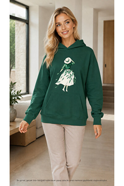 EMMODA Women's Leaf Motif Women's Figure Printed Hooded Casual Sweatshirt wit...