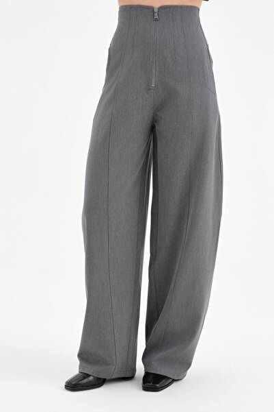 tw3 Women's High Waist Trousers with Zipper Detail on the Front and Elastic D...