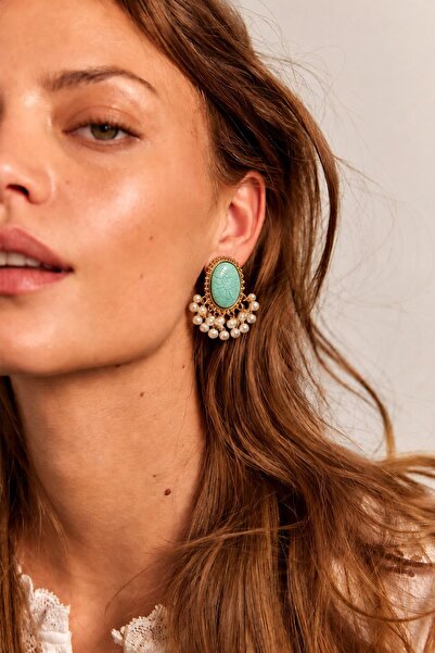 New Obsessions İnci Saçaklı Mint Kadın Küpe