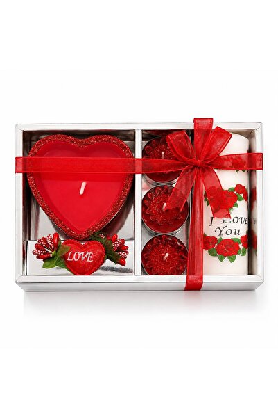 Floraglow Sevgiliye Özel Romantik Mum Hediye Seti Kalpli Dekoratif Mum ve Gül Desenli Mum Seti