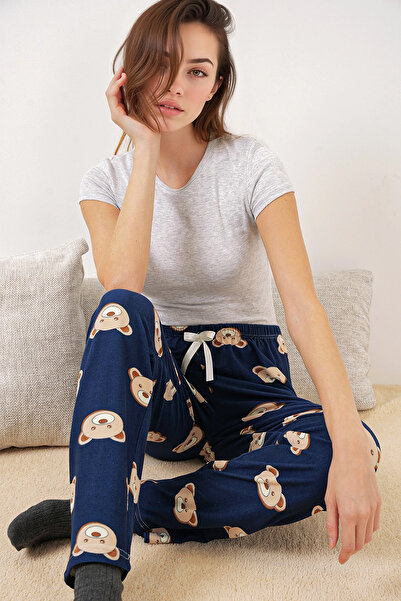 Merterium Women's Patterned Pajama Bottoms 1553 - F.Navy Blue