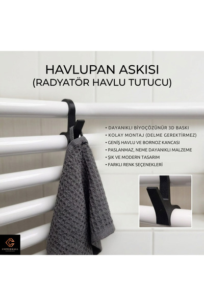 Havlupan ve Radyatör Askısı (6 adet) - Havlu, Kıyafet ve Bornoz İçin Pratik Banyo Askılığı