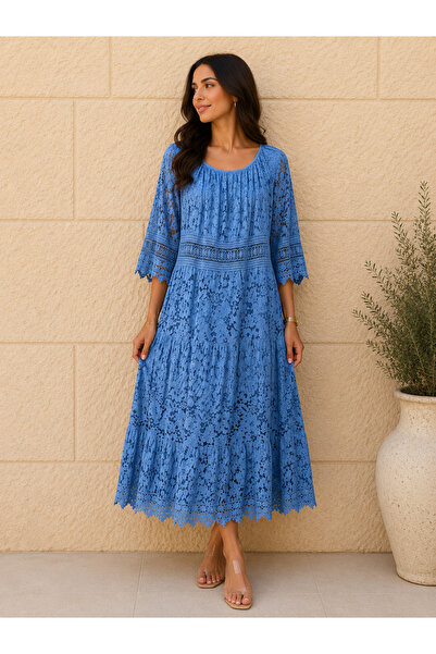 AGORATEKSTİL Women's Original Italian Cotton Fabric Sequin Lined Dress 42-46