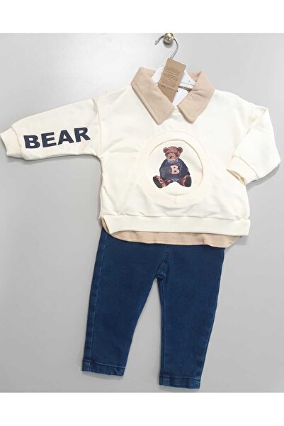 Sönmez Baby PORTRE BEAR GÖMLEK YAKALI BLUZ JEANS KOT PANTOLONLU İKİLİ ERKEK B...