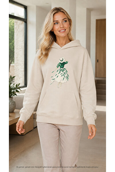 EMMODA Women's Leaf Motif Women's Figure Printed Hooded Casual Sweatshirt wit...