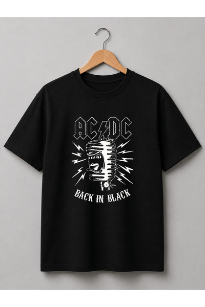 AC/DC Tasarimi Baskılı Unisex Pamuklu T-shirt