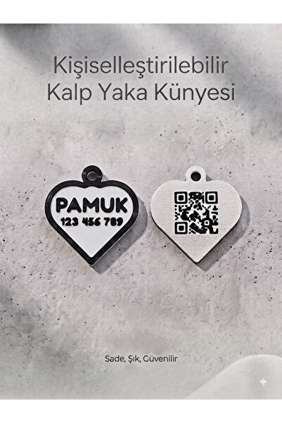 ThrAiD Kişiselleştirilebilir Kalp Şeklinde İsim ve QR Kodlu Akıllı Kalp Kimliği 25x35mm Beyaz Evcil Hayvan Künyesi
