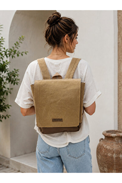 Street Bag Mumlu Kanvas Çok bölmeli Su Geçirmez Camel Renk Okul Seyahat Günlü...