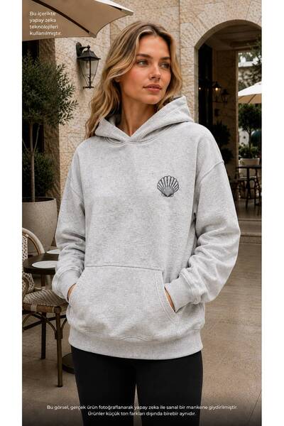 EMMODA Women's Minimal Seashell Printed Hooded Casual Cotton Sweathirt with K...