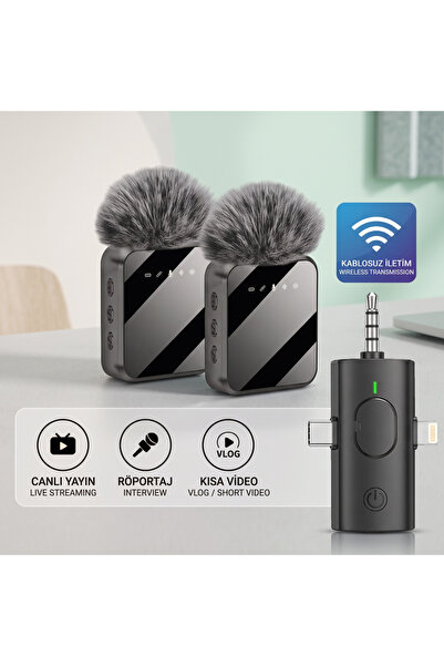 wiks 2'li Wireless Yaka Mikrofonu 3in1 Vlog Canlı Yayın Video Mikrofonu