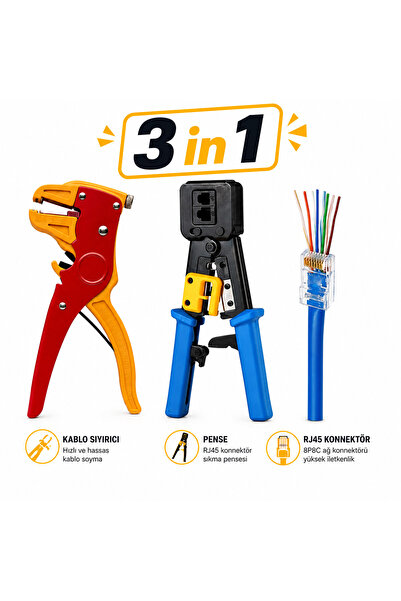 DESTE ELEKTRONİK New Generation Ez Rj45 Crimping Pliers + Cable Stripping Pli...