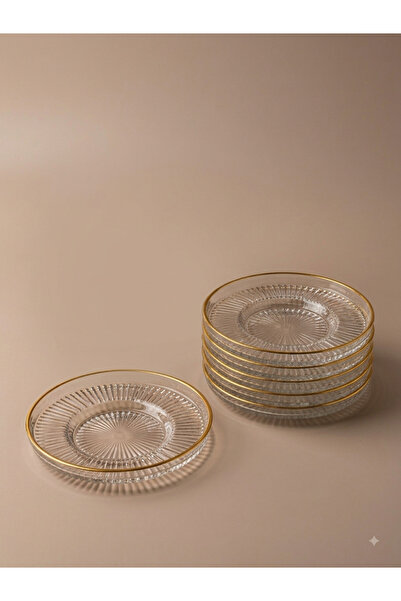 EVBİENTE Riva Tea Plate Set of 6 Crystal Gold Gilded