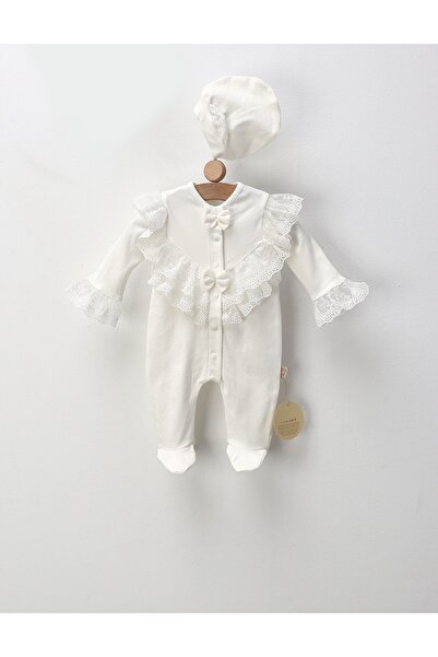 MiniKids Salopeta premium, cu fes, Mara, alb