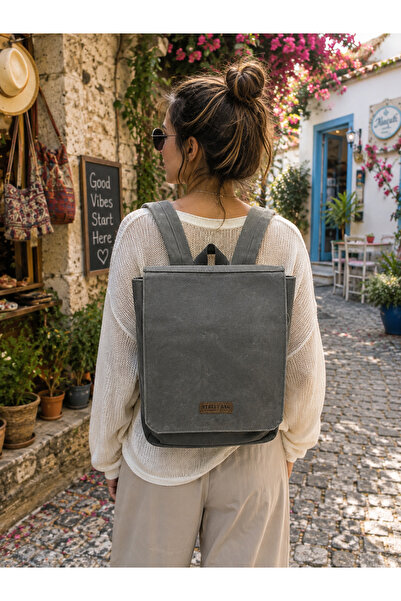 Street Bag Mumlu Kanvas Çok bölmeli Su Geçirmez Antrasit Renk Okul Seyahat Gü...