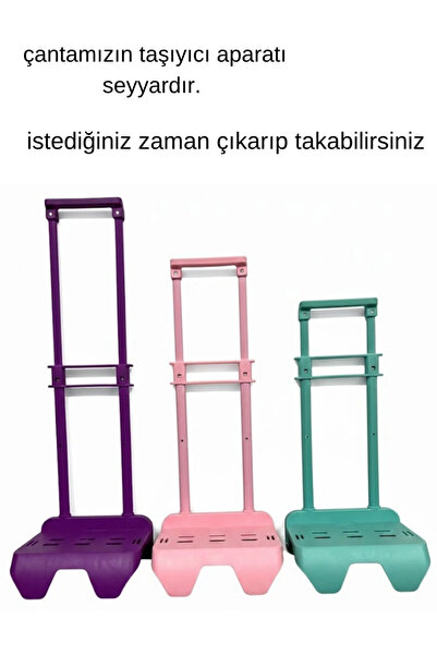 Glanart lüks çekçekli tekerlekli ilkokul çantası 4 bölmeli (termoslu besleme+kalemlik) lila 1 adet