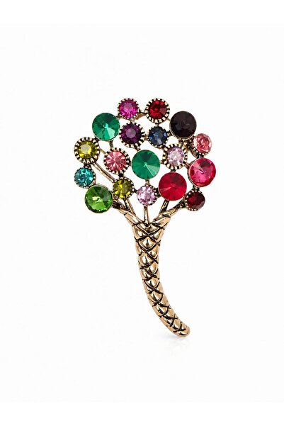 Ceso Accesories Gold Renkli Taşlı Ağaç Figürlü Broş