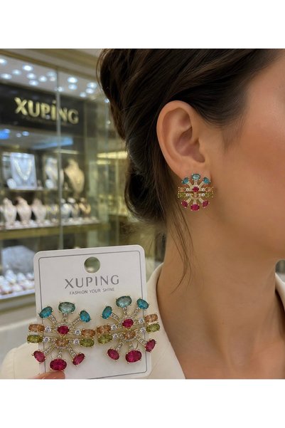 VLDORO أقراط Xuping الفاخرة المصنوعة من الفولاذ الذهبي مع أحجار الزركون الملو...
