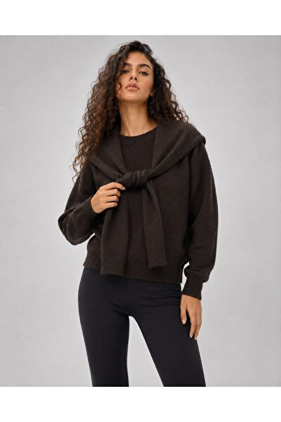 Noi Belis Shawl Detailed Crew Neck Oversize Knitwear Sweater Aw26Kz0003