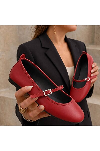 İncimoda Red Skin Women's Daily Ballet Flats Round Toe Ballerina Orthopedic M...
