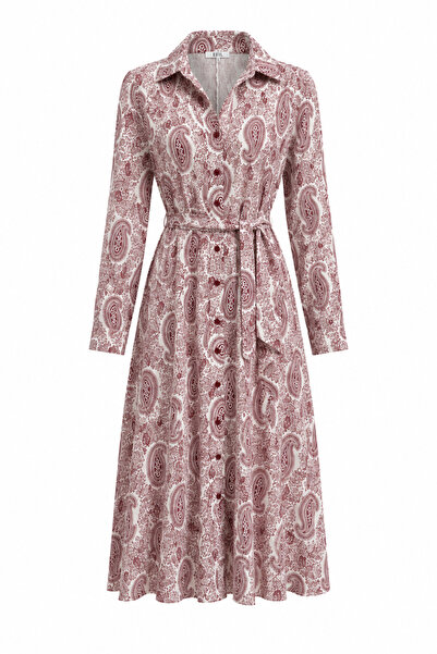 Buket Teke Ethnic Patterned Long Sleeve Shirt Dress
