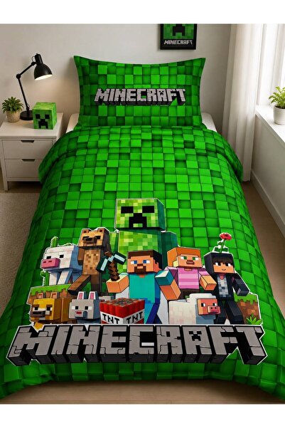 EVSEHOMES Minecraft Karakterli, Tek Kişilik Nevresim Seti