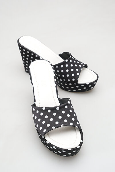 MALENTA Women's Black Polka Dot Wedge Heel Slippers High Sole Platform Single...