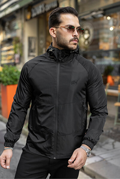 S&M CLOTHİNG New Season Embroidered Men's Water and Windproof Raincoat Seasonal