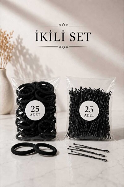 invictus design Kadın Yüksek Kalite 25'li Siyah Tel Toka Ve 25'li Havlu Lasti...