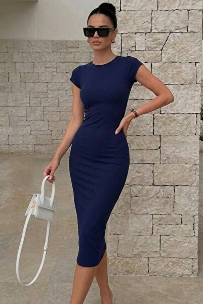 oshebu Rochie casual midi din Lycra cu mânecă scurtă pentru femei