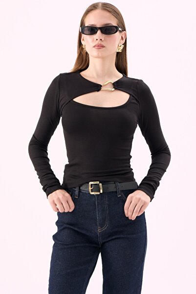 CrepTekstil Crep Women's Viscose Fabric Metal Buckle Decollete Long Sleeve Bl...