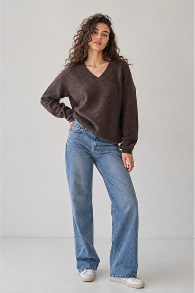 Noi Belis V-Neck Oversize Soft Textured Knitwear Sweater Aw26Kz0001