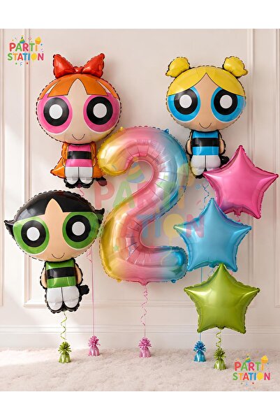 Parti Station Powerpuff Girls Themed 1 Year Old Balloon Set 7 Pieces - Powerp...