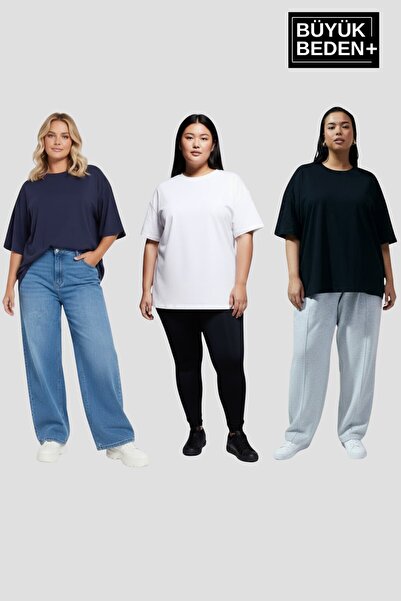 Superlife Big Size Women's Basic 3Xl-6Xl Crew Neck 3-Piece T-Shirt Set Spr26B...