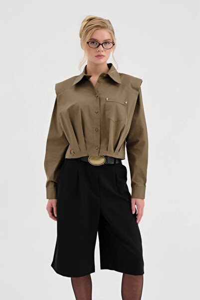 tw3 Women's 100% Cotton Shirt with Padded Shoulders and Detailed Design
