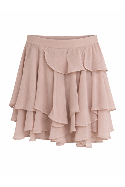 Buket Teke Beige Chiffon Layered Mini Skirt