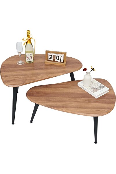 OtherMax Set de 2 Mese de Cafea Ovale din Lemn pentru Living, Estetice, Maro ...