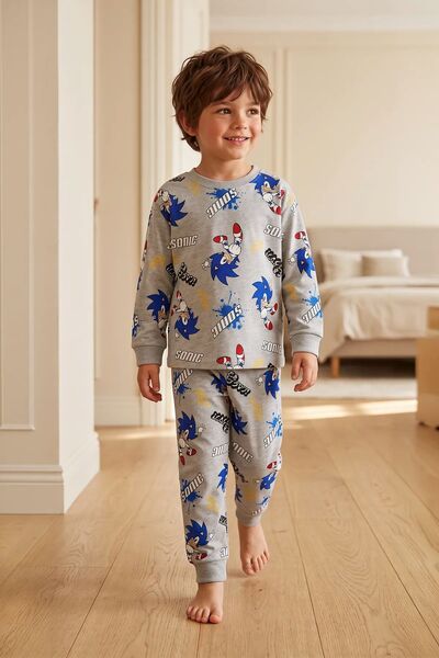 ZUZUNGA The Hedgehog Super Sonic Patterned 100% Cotton Gray Color Boys' Pajam...