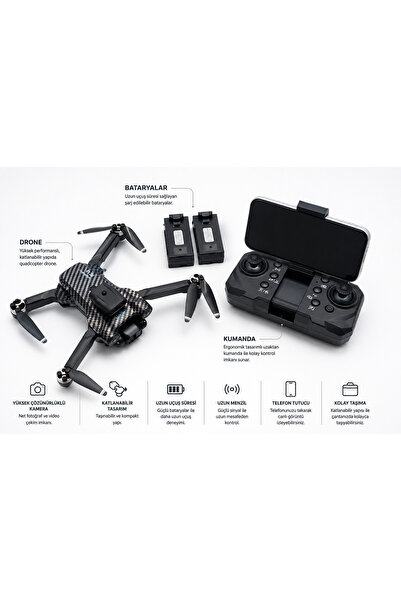 Airvolt A13 Katlanabilir Kameralı Drone 2 Bataryalı Uzaktan Kumandalı Telefon...