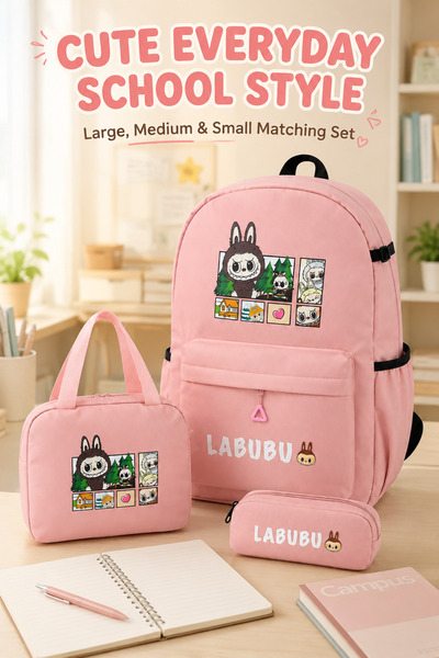 Toy Factory Pink 3-Piece Bag Set for Girls – Large School Backpack, Medium Ha...