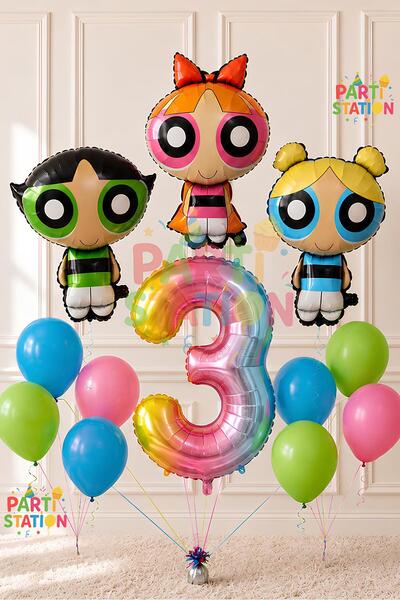 Parti Station Powerpuff Girls Concept 3-Year-Old Balloon Set 13 Pieces - Larg...