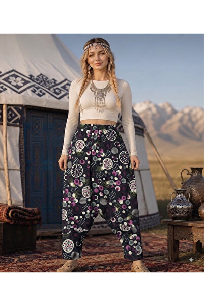 Butik Yeni Sezon Viskon Kumaş Asimetrik Desen Şalvar( Köy Bağ Bahçe Şalvarı)