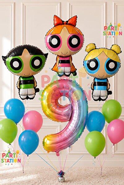 Parti Station Powerpuff Girls Concept 9-Year-Old Balloon Set 13 Pieces - Larg...