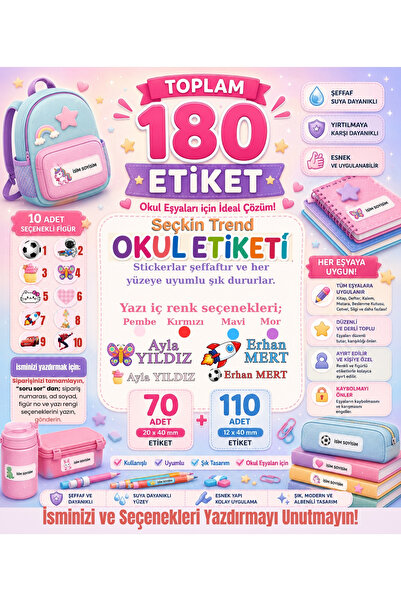 Seçkin Trend Kişiye Özel, Okul Etiketi, Şeffaf Suya Dayanıklı Öğrenci İsim-Sı...
