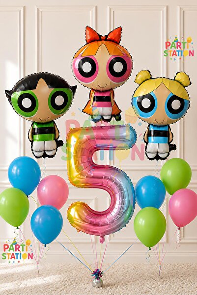 Parti Station Powerpuff Girls Concept 5-Year-Old Balloon Set 13 Pieces - Larg...