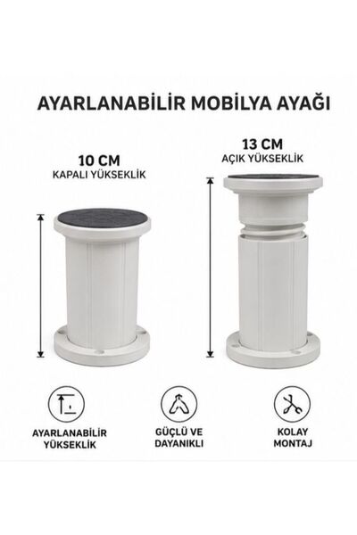Kenzlife mobilya dolap kanepe baza ayağı kalın ayarlı beyaz plastik 01 adet 1...