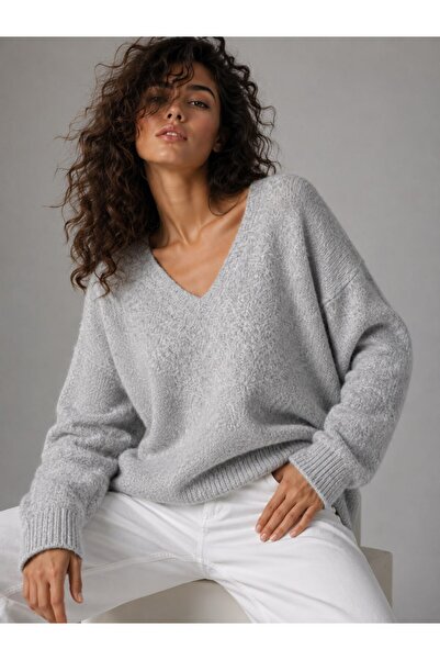 Noi Belis V-Neck Oversize Soft Textured Knitwear Sweater Aw26Kz0001