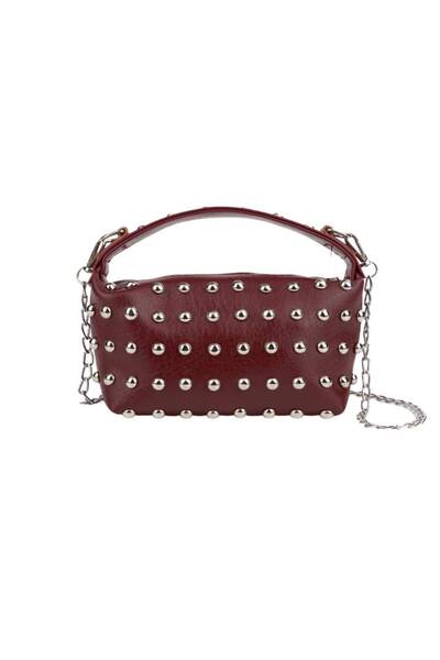 MAISONE Burgundy Staple Detailed Chain Strap Women's Shoulder & Crossbody Bag...