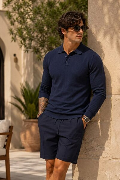 COMBİNE MİCHAİL Men's Youth Regular Size Woven Navy Blue Sweater