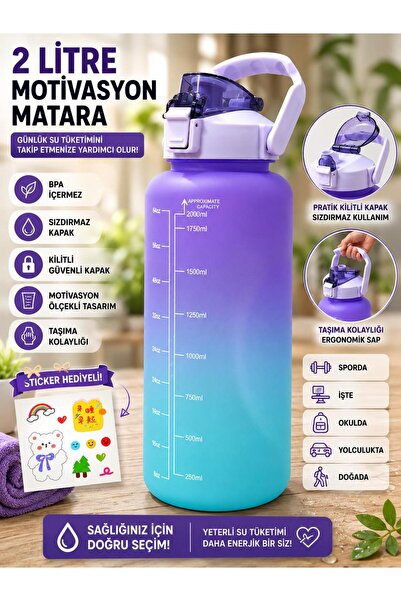 BİZ ZÜCCACİYE 2 Lt Colorful Motivational Water Bottle & Water Container
