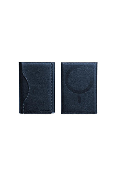 Lacoz Leather Trifold Card Holder with Magnetic Closure 6 Slots ID Window Photo Window Unisex Blue